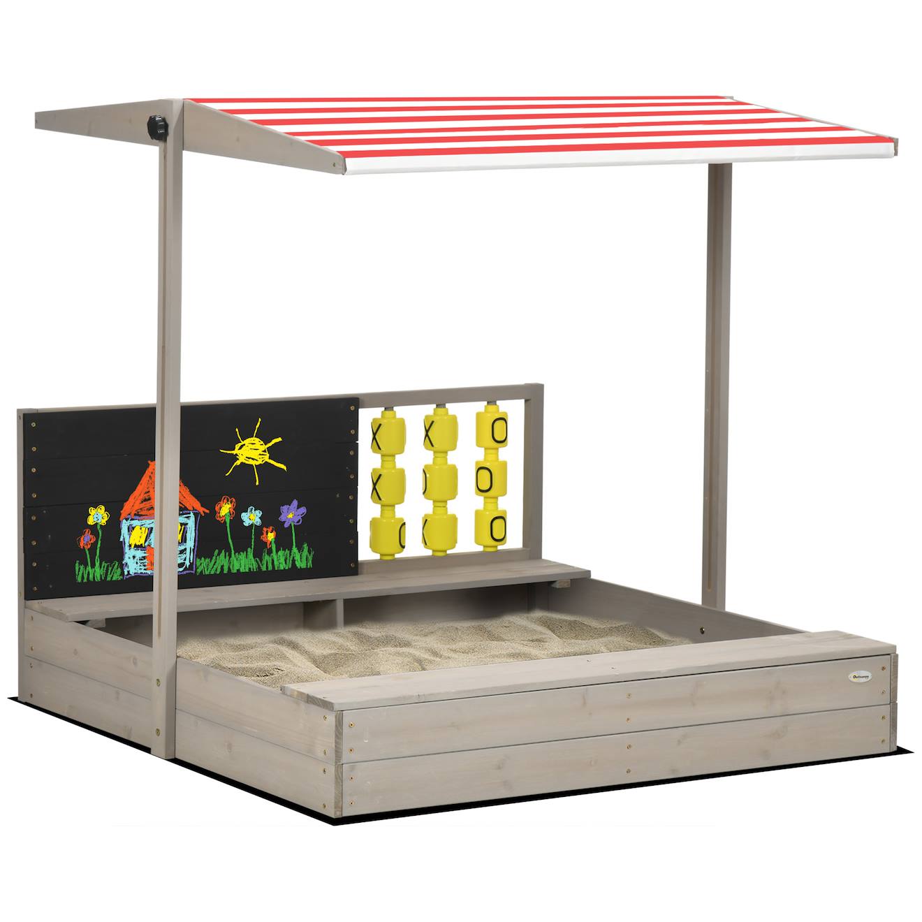 Bac À Sable Bois Carré Dim. 1,18l X 1,13l X 1,10h M - Hauteur, Inclinaison Toit Réglable, Refermable - Tableau, Jeu - Bois Sapin Gris Gris