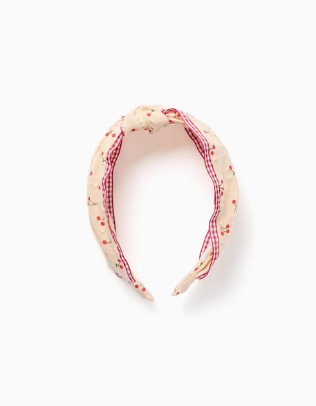 Serre-tête avec motif cerise/vichy et nœud  - vertbaudet enfant