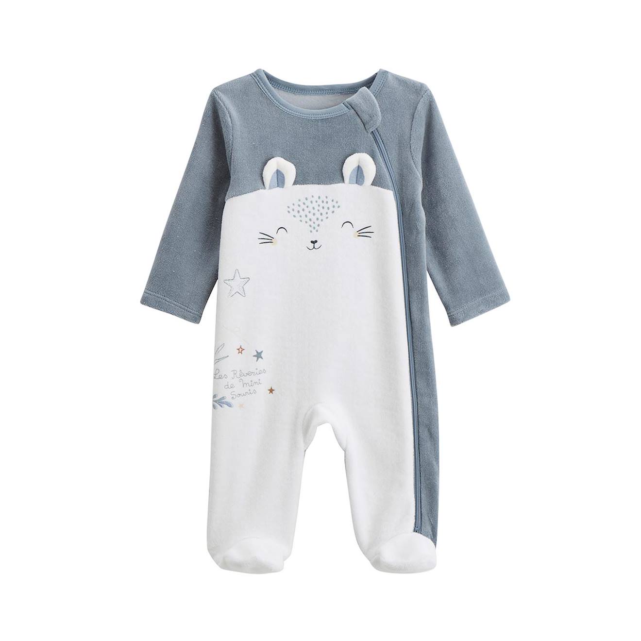 Pyjama Bébé En Velours Ouverture Zippée Rêverie Bleu (Petit Beguin) - Image 1