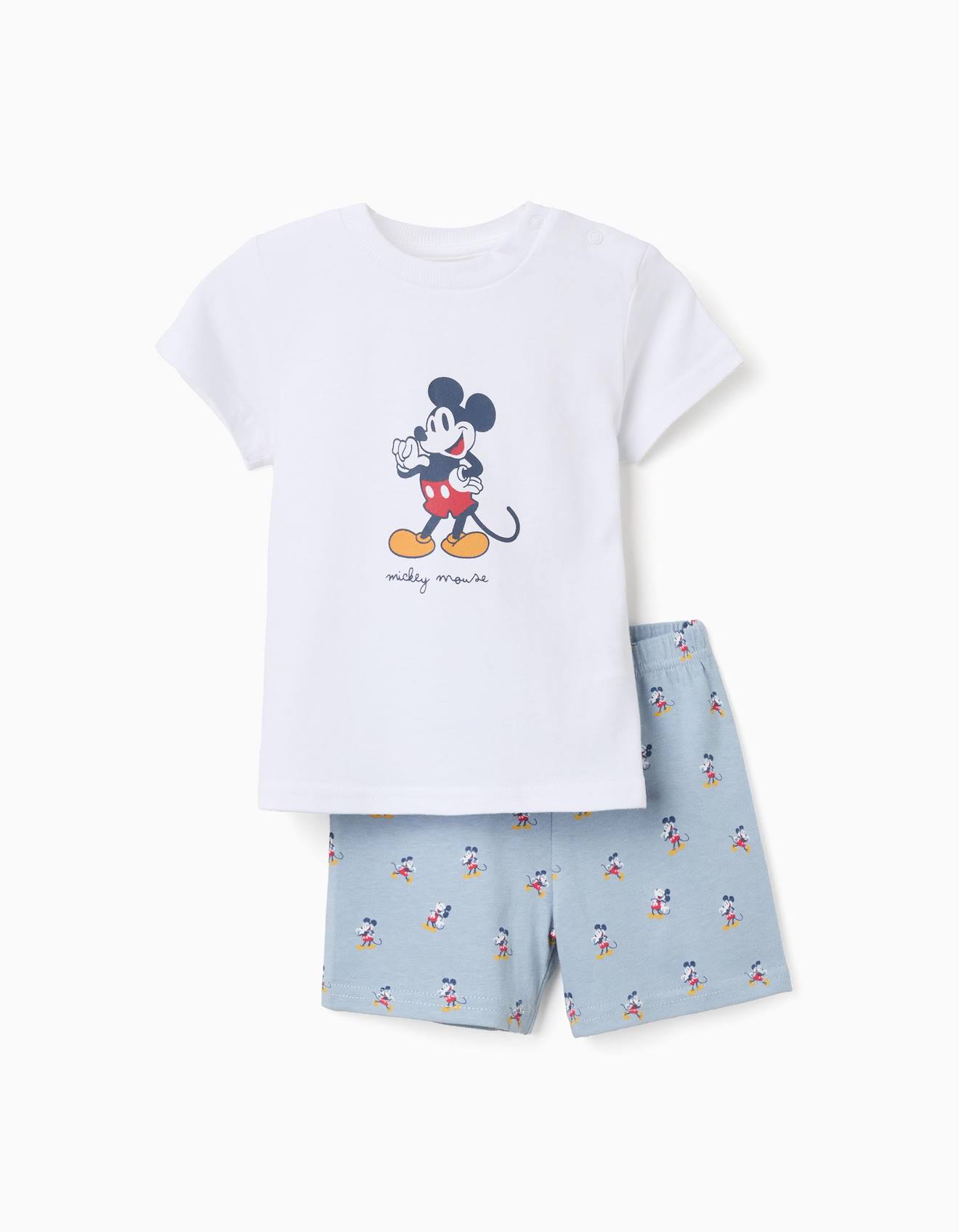 Pyjama à manches courtes en coton avec mickey blanc