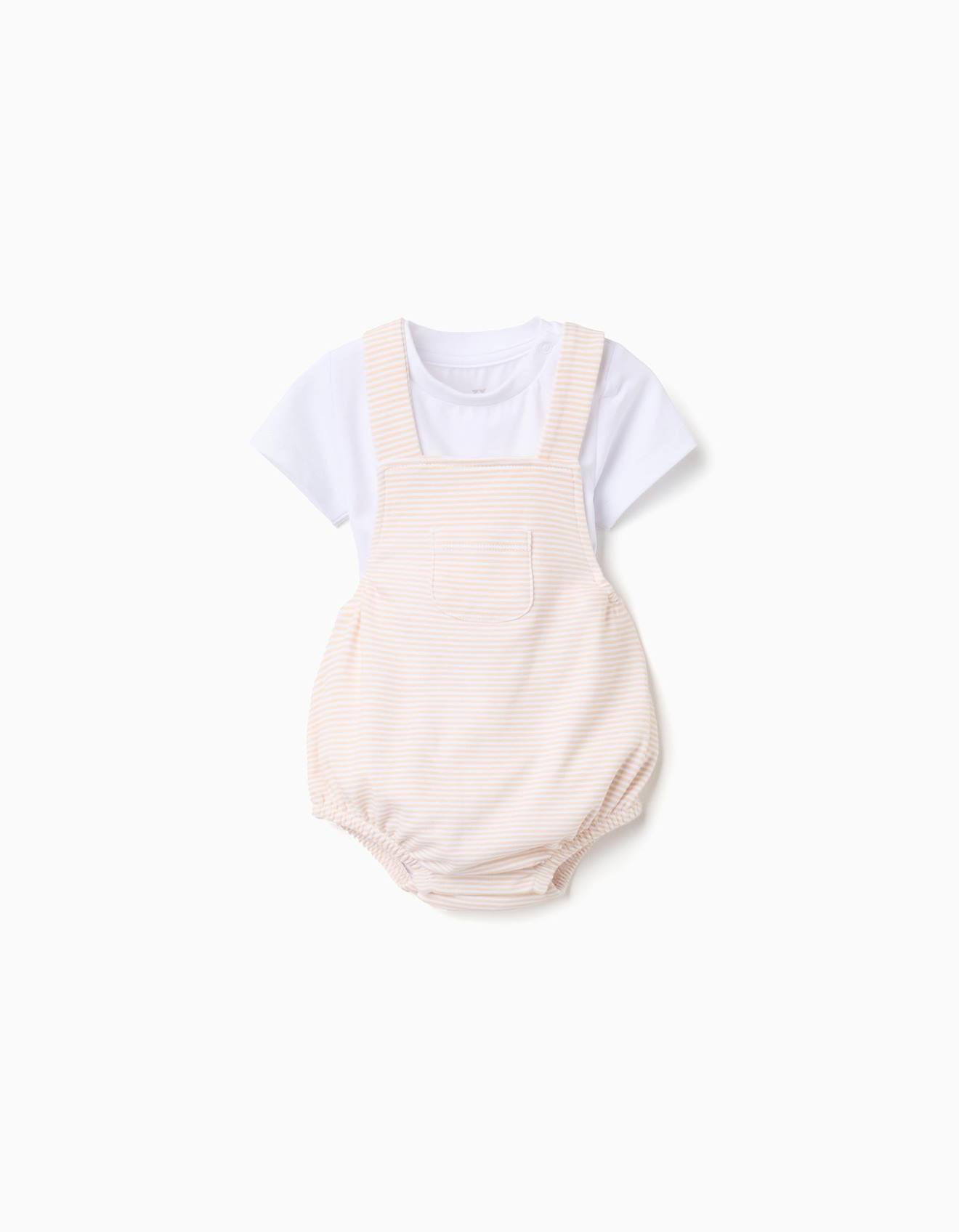 Body En Coton + Combinaison À Rayures Blanc