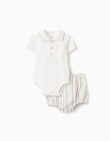 Bébé-Ensemble-Body polo + short à rayures b&s
