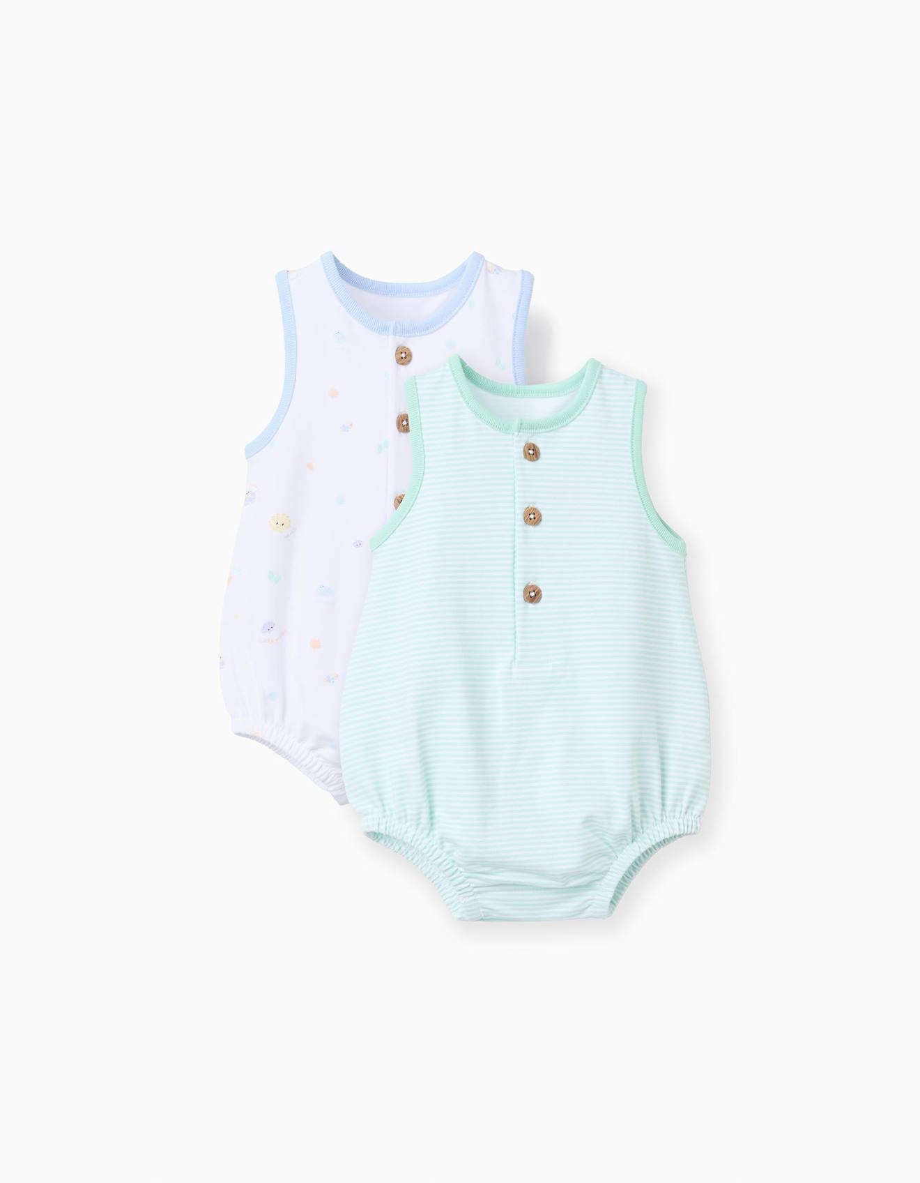 Lot De 2 Barboteuses Sans Manches En Coton Vert Clair 18 €