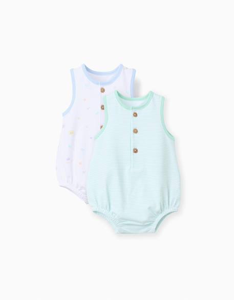 Bébé-Ensemble-Lot de 2 barboteuses sans manches en coton