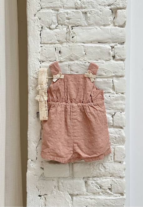 Bébé-Salopette, combinaison-Barboteuse bébé en broderie anglaise + headband poésie d'été