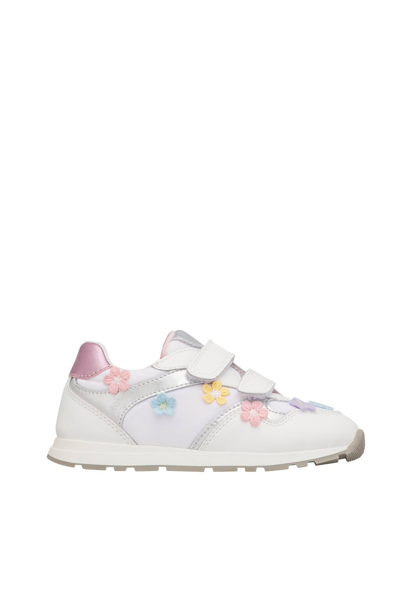 Sneakers En Cuir Et Tissu Avec Fleurs Lucy Vl. Blanc