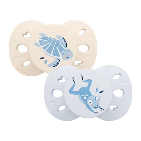 Sucette anatomique animaux - 0-6 mois - lot de 2 Bleu + beige+Jaune + beige+Vert + beige 1 - vertbaudet enfant 
