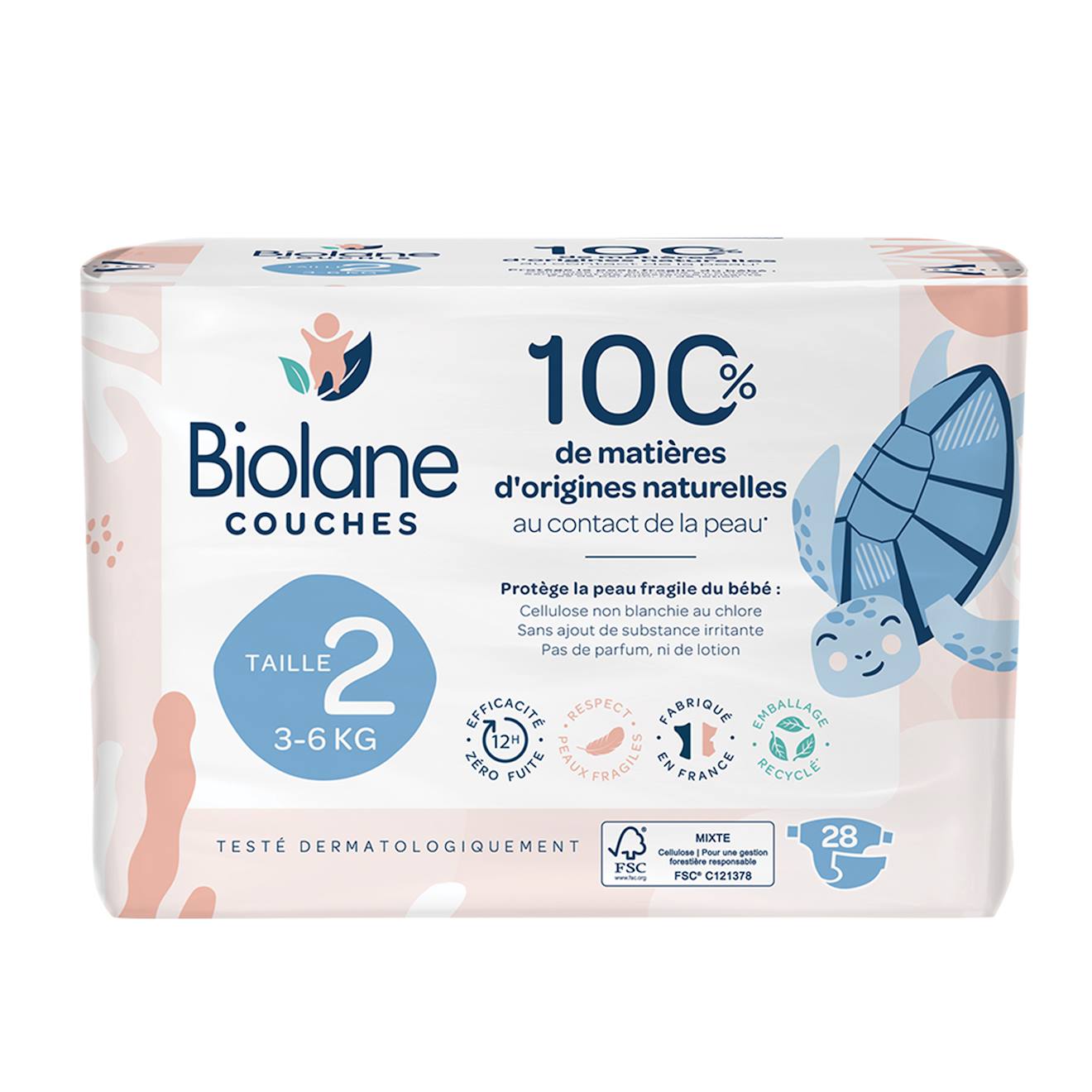 Couches Écologiques Taille 2 De 3 À 6kg - 28 Couches Blanc (Biolane) - Image 1