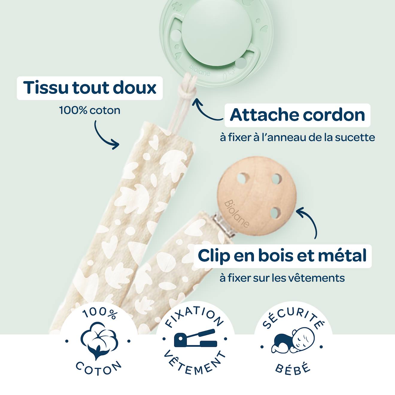Attache-sucette Ronde Beige (Biolane) - Image 1