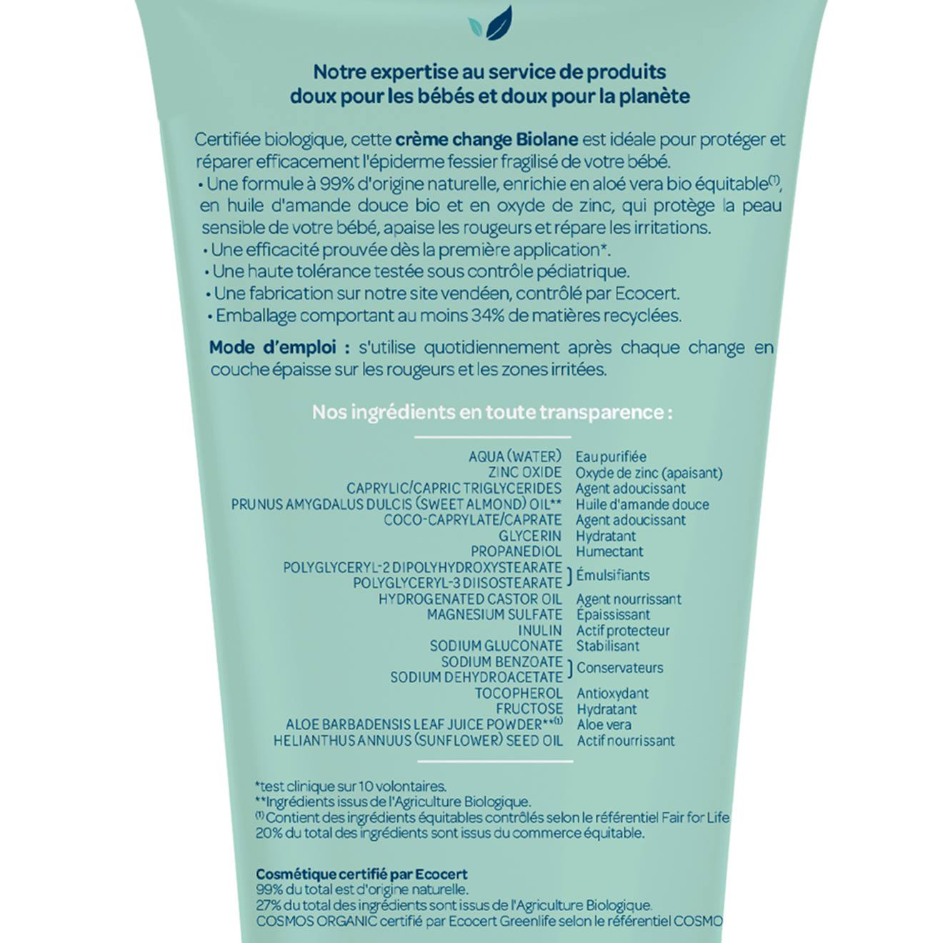 Crème Change Certifiée Biologique 100ml Vert (Biolane) - Image 3