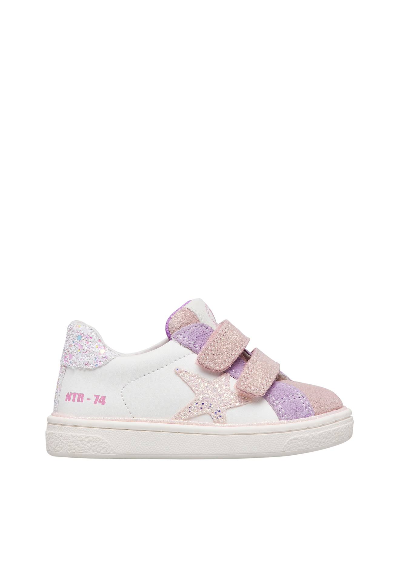 Baskets En Cuir Et En Daim Pinn Vl. Blanc-rose