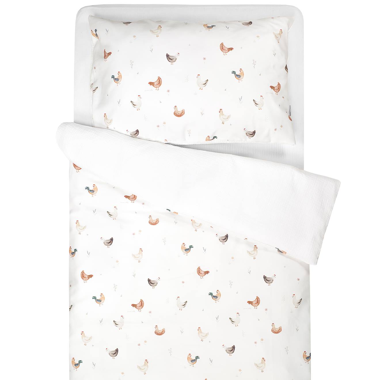 Parure De Lit Réversible Gallina Écru – Motif Poules Champêtre