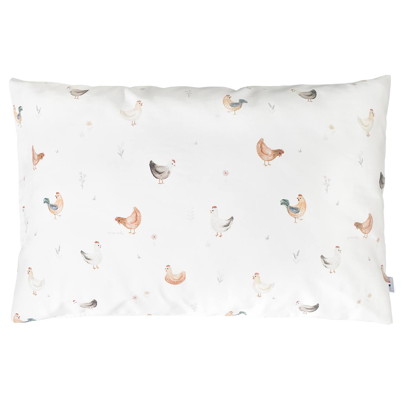 Taie D'oreiller En Satin De Coton Réversible Gallina Écru – Motif Poules Champêtre