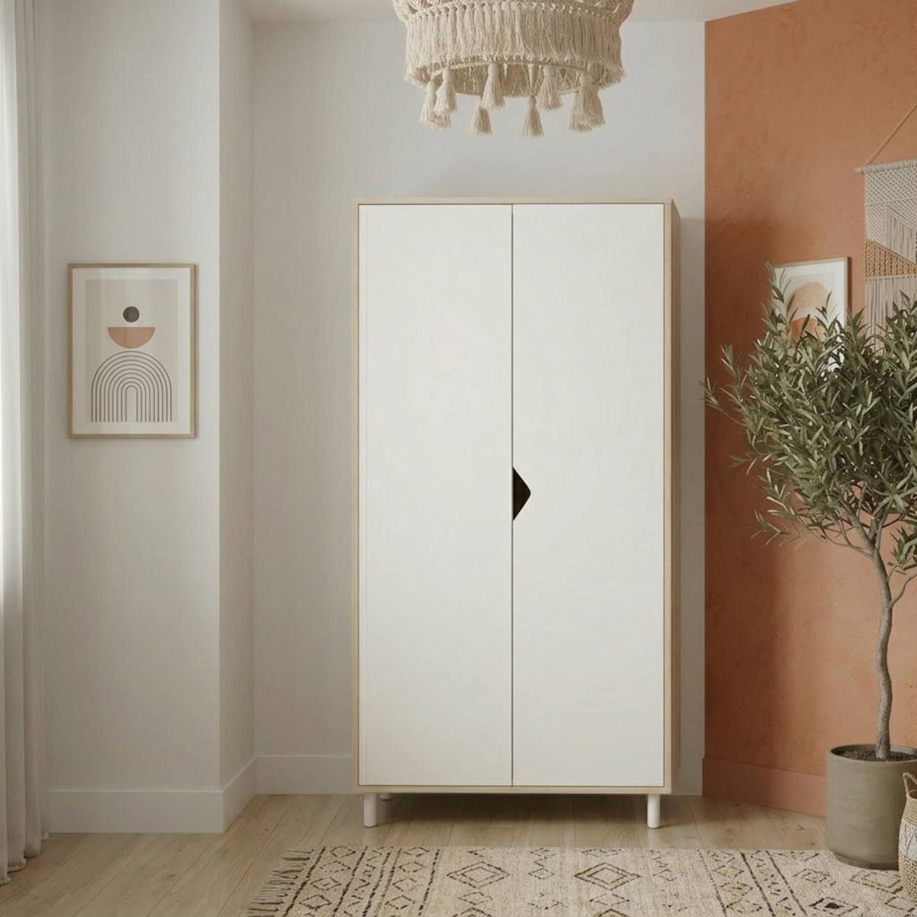 Armoire Bébé 2 Portes En Bois - Scandi Blanc/beige