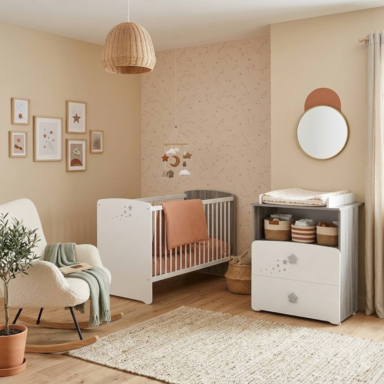 Chambre Duo Lit Et Commode Et Une Niche En Bois - Nao Blanc