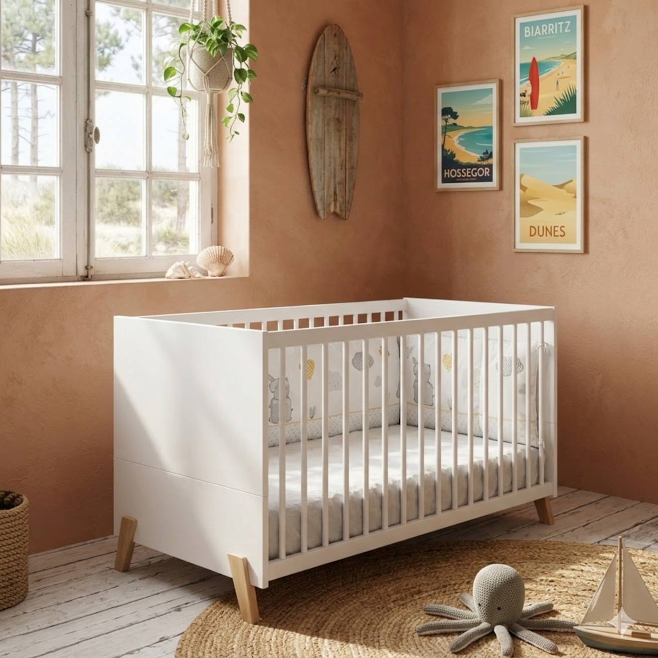 Lit Évolutif - Little Big Bed Sur Pieds En Bois - Joy Blanc/marron (Baby Price) - Couverture