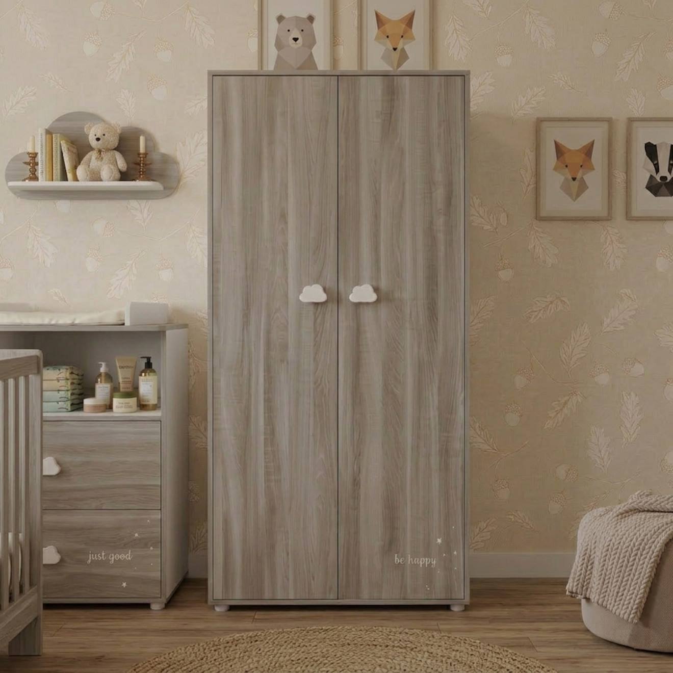 Armoire 2 Portes En Bois - Smile Gris