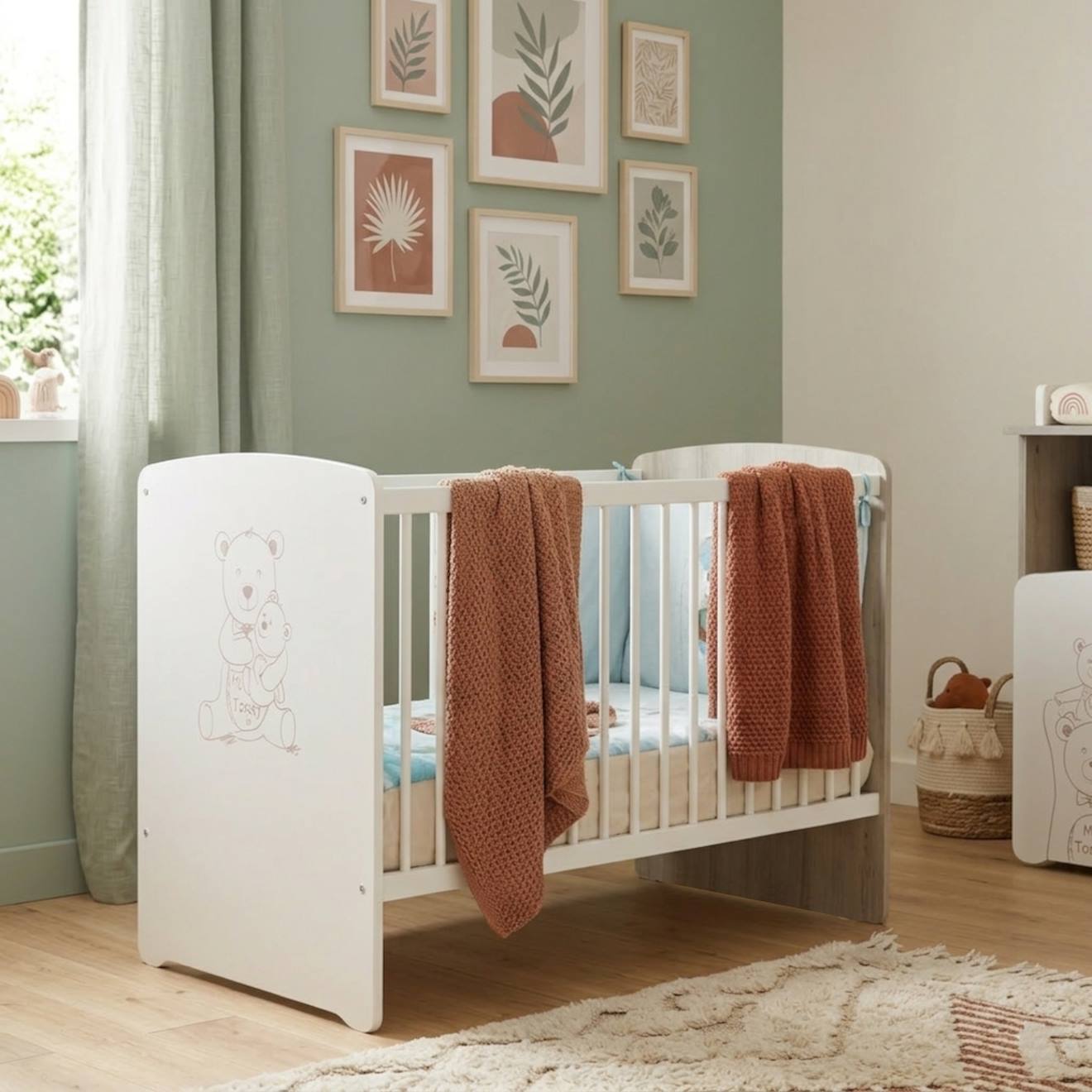 Lit Sérigraphié Taupe En Bois - Teddy Blanc