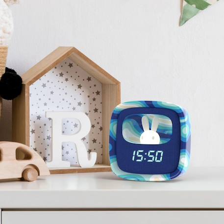 Réveil et veilleuse pour enfant Billy clock - Motif lapin, face avant tissu Blue Waves+Chocolat+Gris+Marshmallow+Navy+Rose+Turquoise 4 - vertbaudet enfant 