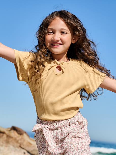T-shirt Basique Fille Marks And Spencer, Jaune, Coton, Taille 6-7 Ans, Encolure Ras-du-cou - Occasion TBE