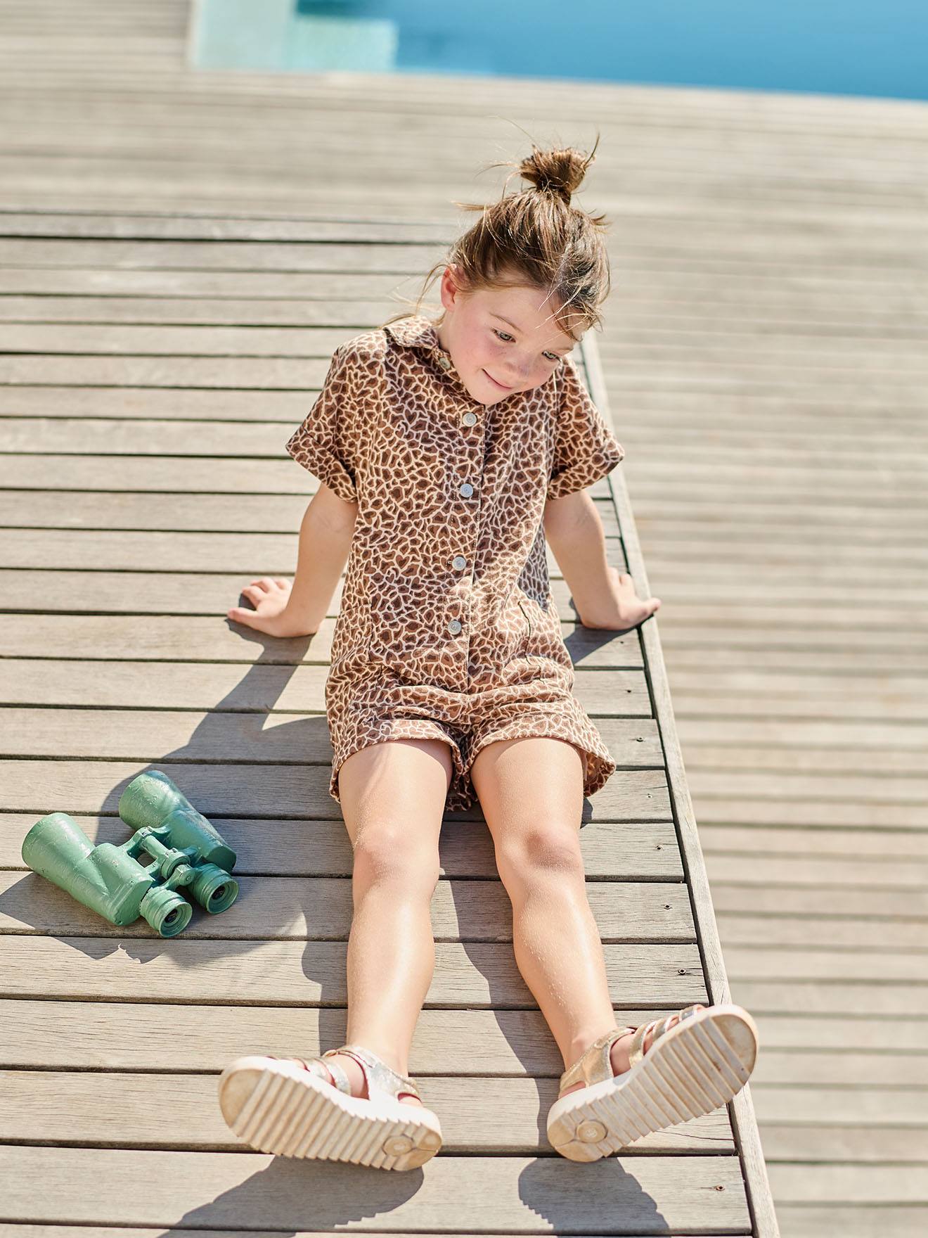 Combi short fille twill coton beige