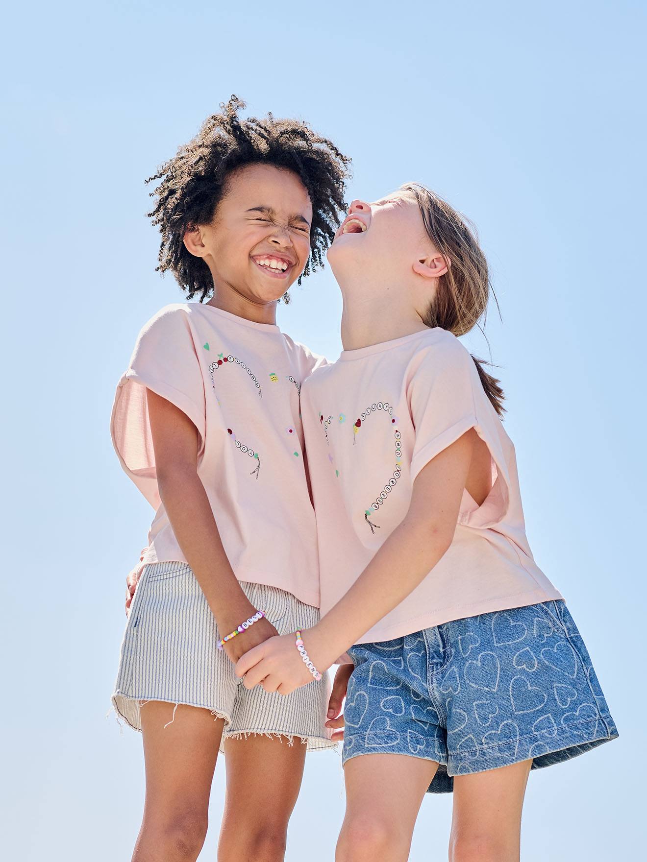 Short fille twill ceinture à nouer rayé bleu
