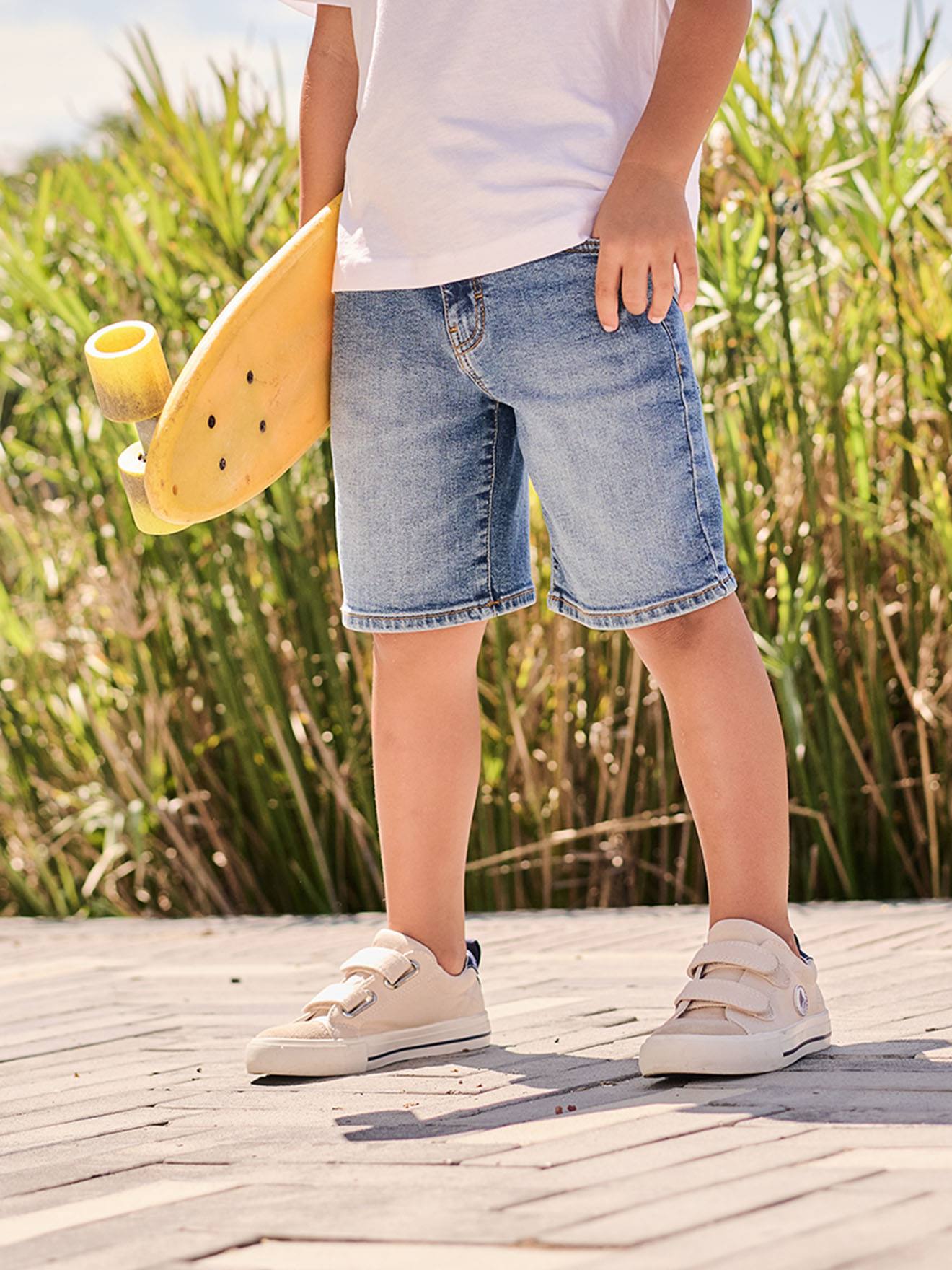 Bermuda en denim garçon taille ajustable stone