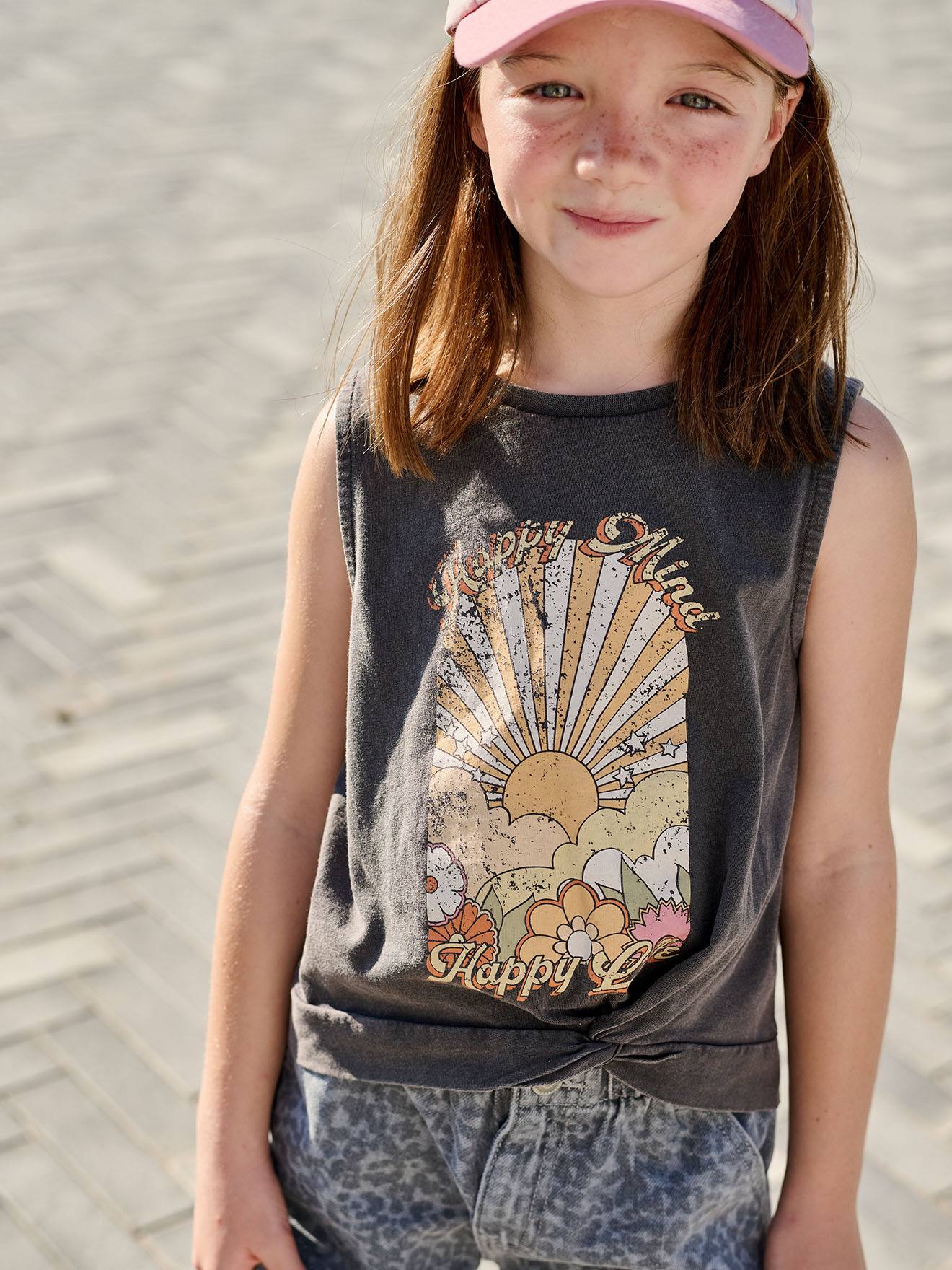 T-shirt fille imprimé anthracite