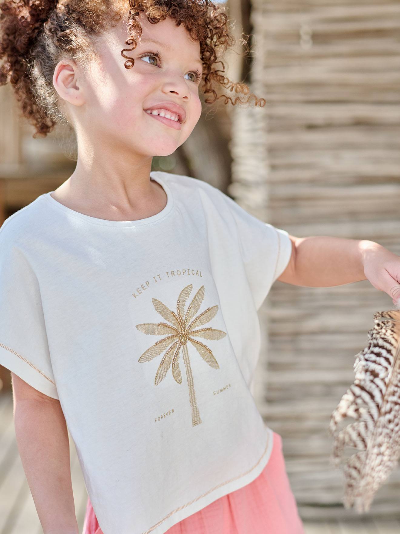T-shirt manches courtes fille écru