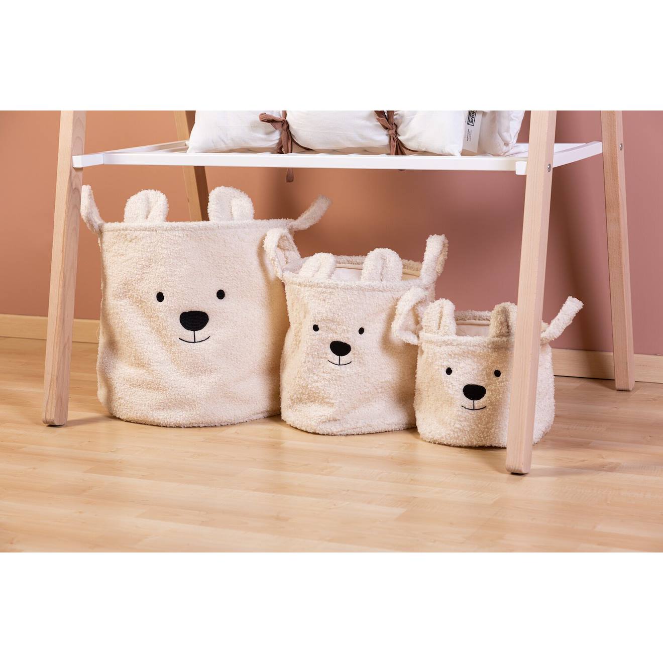 Set De 3 Paniers De Rangement Teddy Blanc Cassé