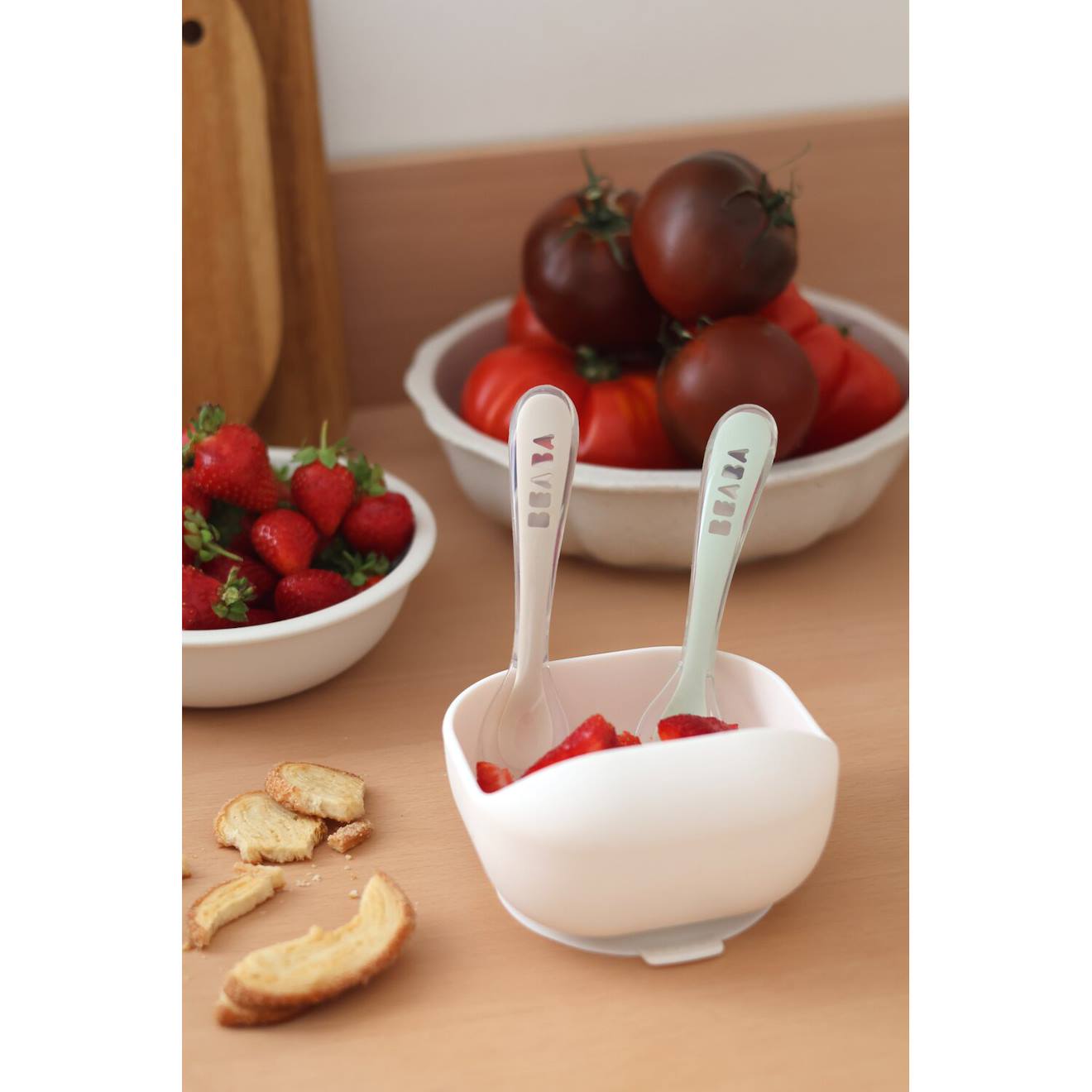 Lot 2 Cuillères 2ème Âge Silicone Avec Boite De Transport Naturel (Béaba) - Image 1
