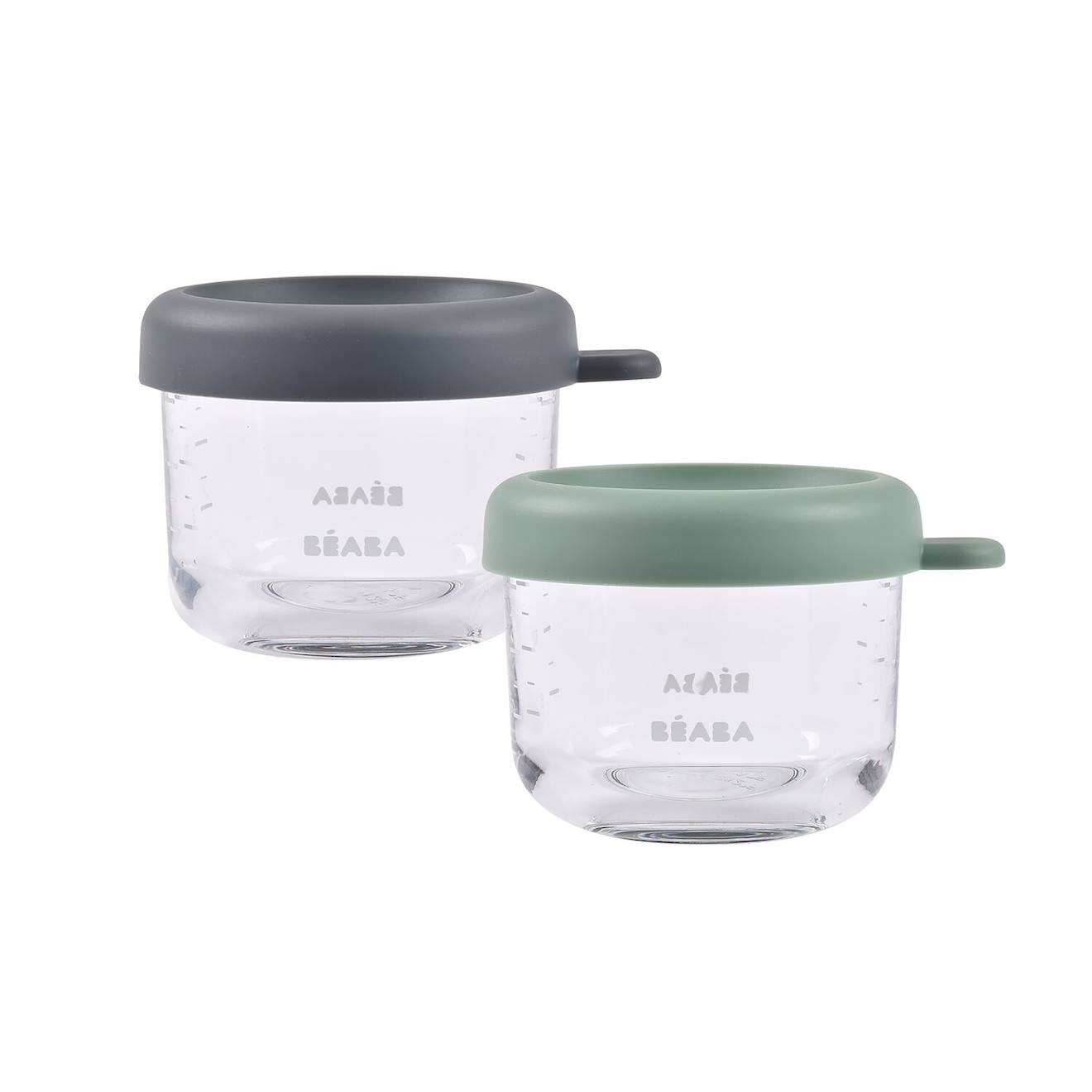 Lot De 2 Portions Repas En Verre 150 Ml Minéral / Vert Sauge