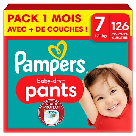 Pampers - 126 Couches-culottes Baby-dry Taille 7, 17kg +, Blanc