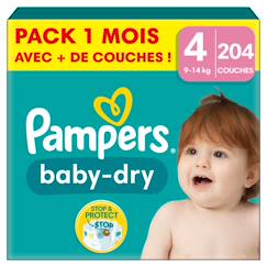 Puériculture-Toilette de bébé-Propreté et change-Couches jetables-204 couches baby-dry, taille 4, 9-14 kg