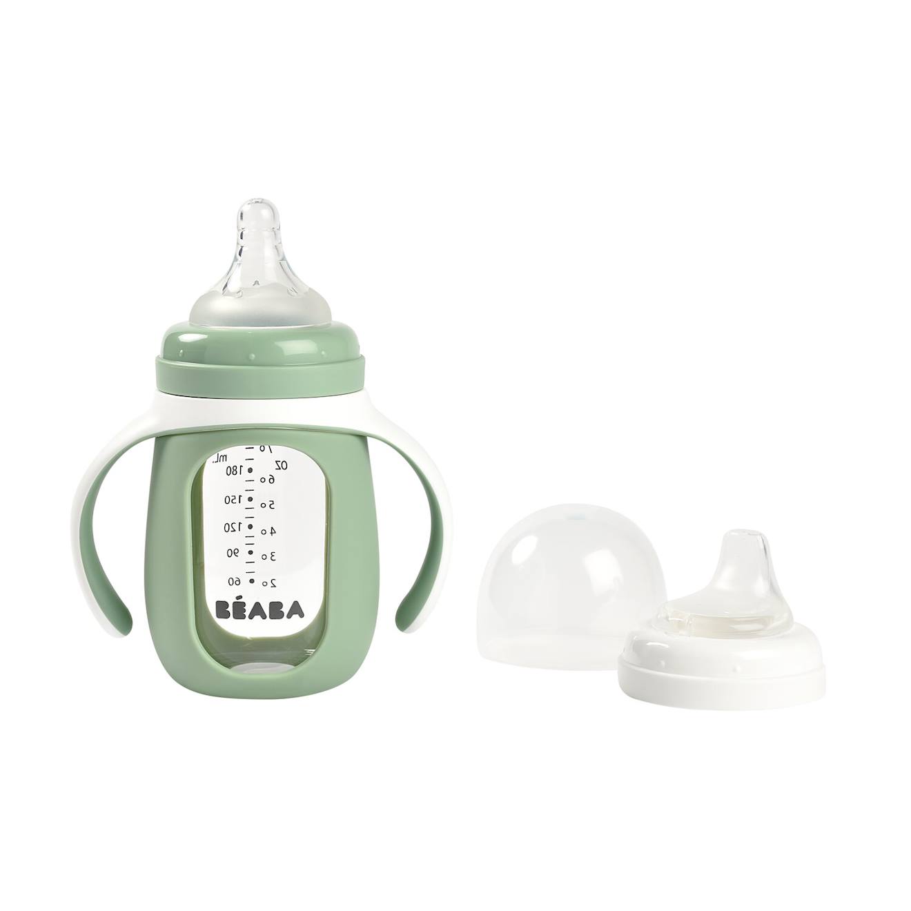 Biberon Verre + Housse Silicone 2 En 1 Vert Sauge (Béaba) - Image 2