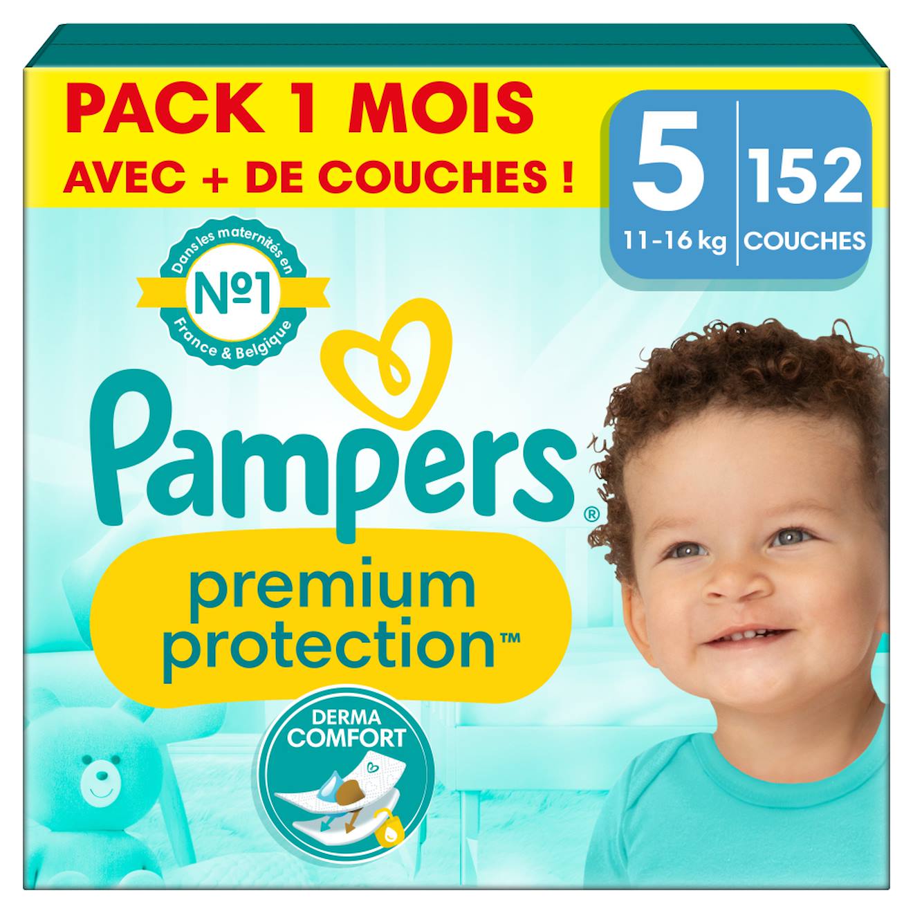 152 Couches Premium Protection, Taille 5, 11-16 Kg Blanc