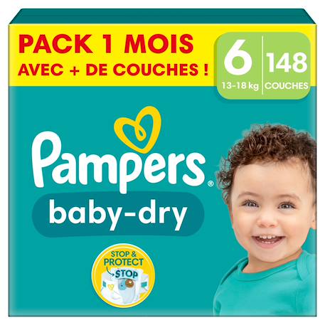 Pampers - 148 Couches Baby-dry, Taille 6, 13-18 Kg Blanc