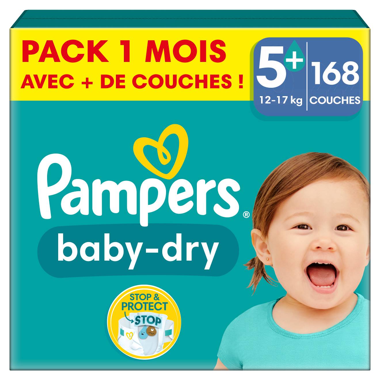 168 Couches Baby-dry, Taille 5+, 12-17 Kg Blanc