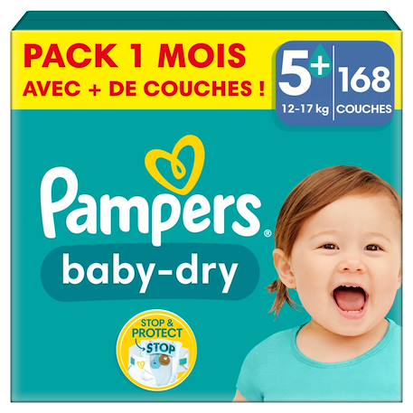 Pampers - 168 Couches Baby-dry, Taille 5+, 12-17 Kg Blanc