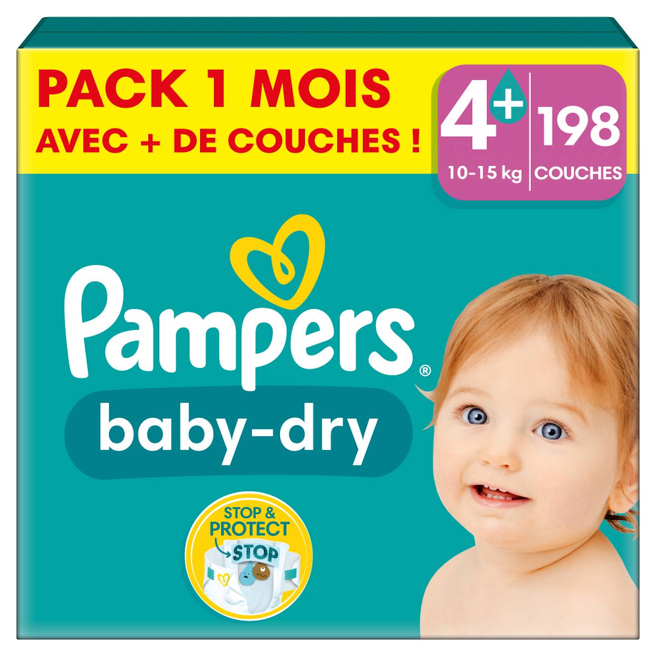 198 Couches Baby-dry, Taille 4+, 10-15 Kg Blanc