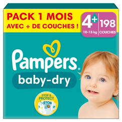 Puériculture-Toilette de bébé-Propreté et change-Couches jetables-198 couches baby-dry, taille 4+, 10-15 kg