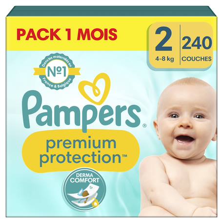 Pampers - 240 Couches Premium Protection, Taille 2, 4-8 Kg Blanc