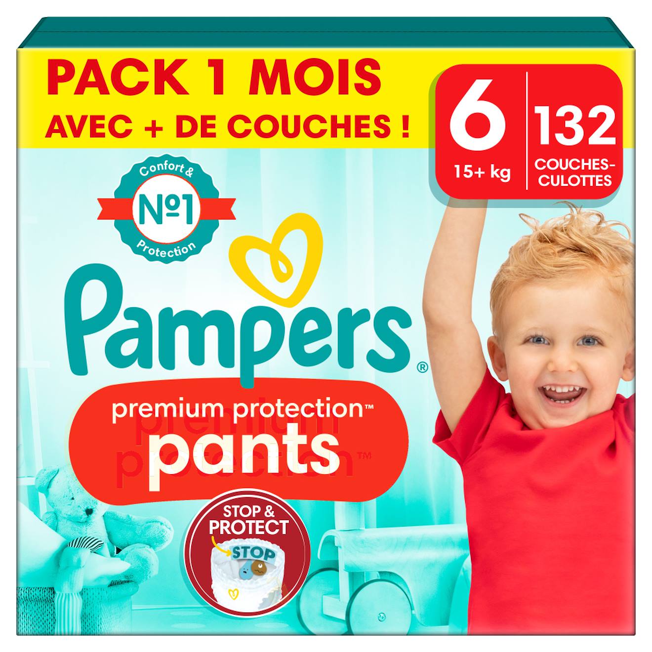 132 Couches-culottes Premium Protection, Taille 6, 15+ Kg Blanc