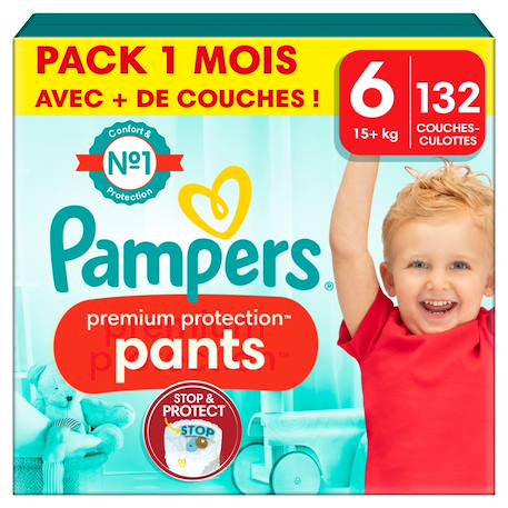 Pampers - 132 Couches-culottes Premium Protection, Taille 6, 15+ Kg Blanc