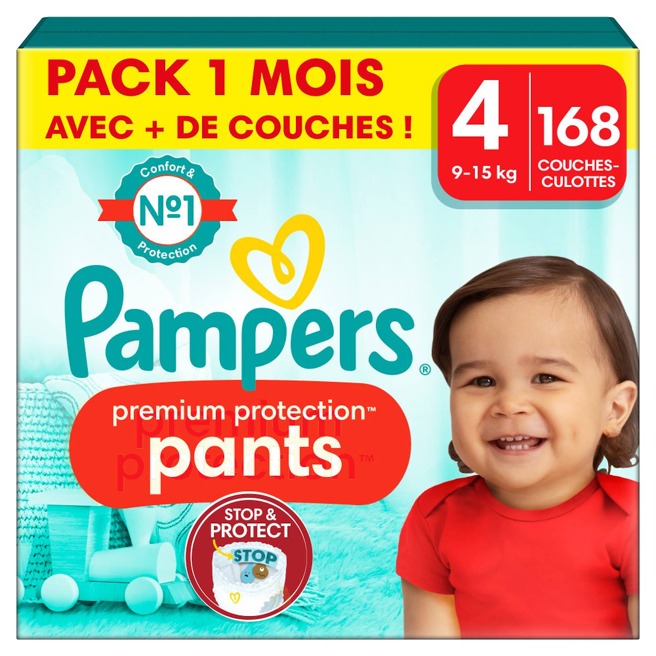 168 Couches-culottes Premium Protection, Taille 4, 9-15 Kg Blanc