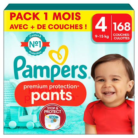 Pampers - 168 Couches-culottes Premium Protection, Taille 4, 9-15 Kg Blanc