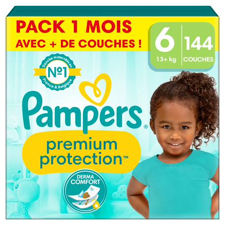 Pampers - 144 Couches Premium Protection Taille 6, 13kg +, Blanc