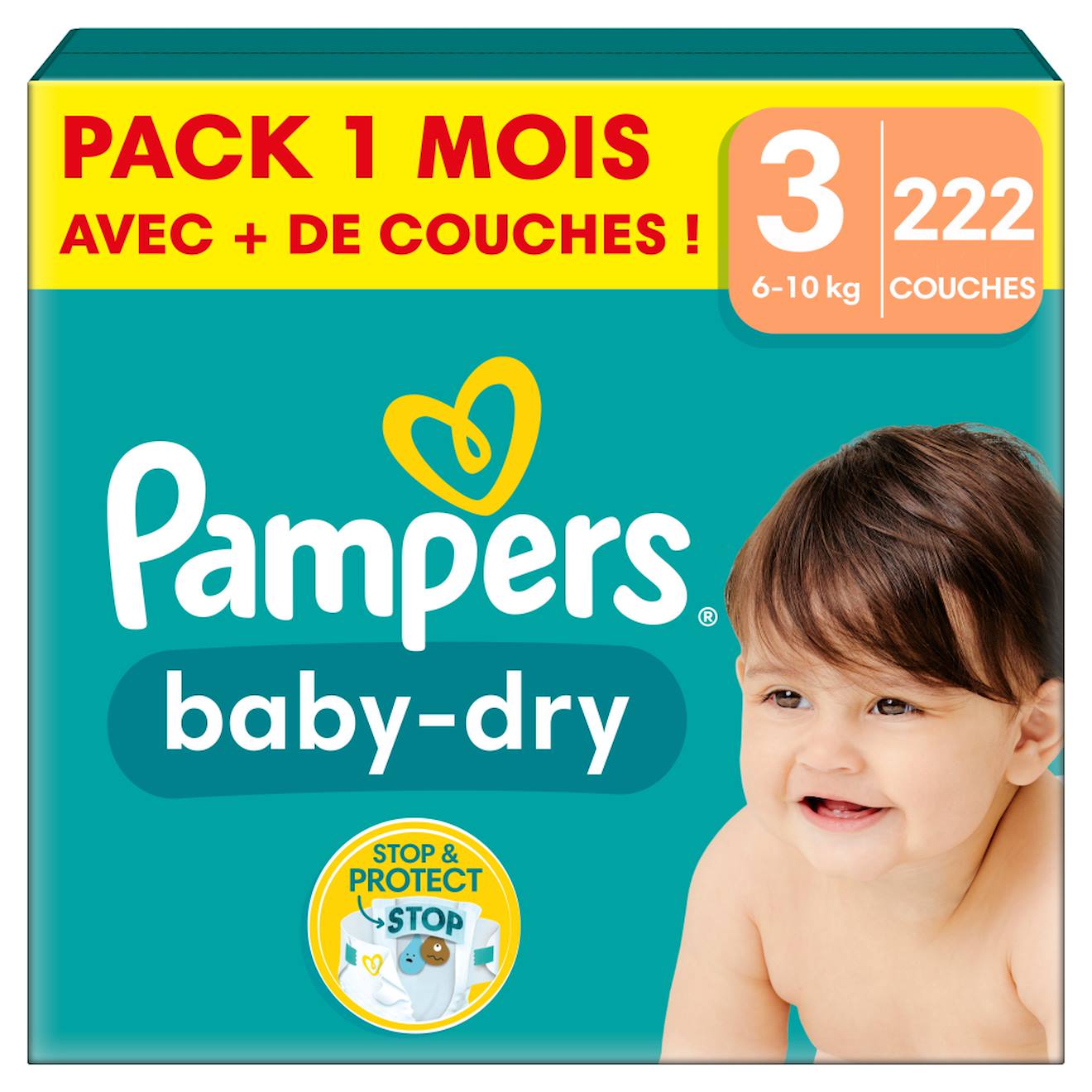 222 Couches Baby-dry, Taille 3, 6-10 Kg Blanc (Pampers) - Couverture
