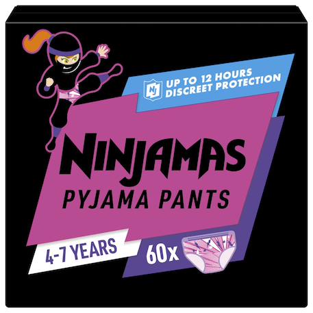 Pampers - Ninjamas Pyjama Pants Fille, 60 Sous-vêtement De Nuit, 4-7 Ans, Paquet 1 Mois Multicouleur