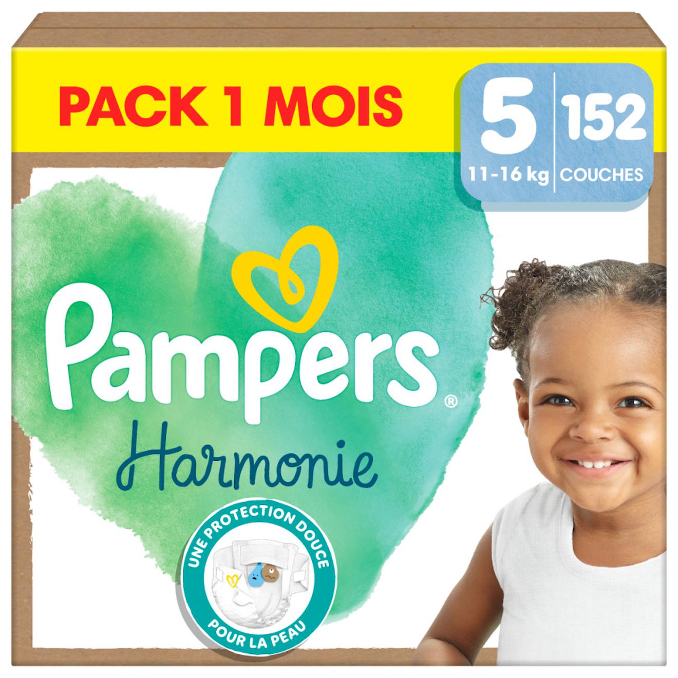 Harmonie Couches Taille 5, 152 Couches, 11kg - 16kg Pack 1 Mois Blanc (Pampers) - Couverture